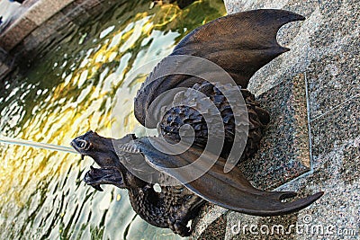 Close-up view of beautiful bronze sculpture of dragon. Editorial Stock Photo